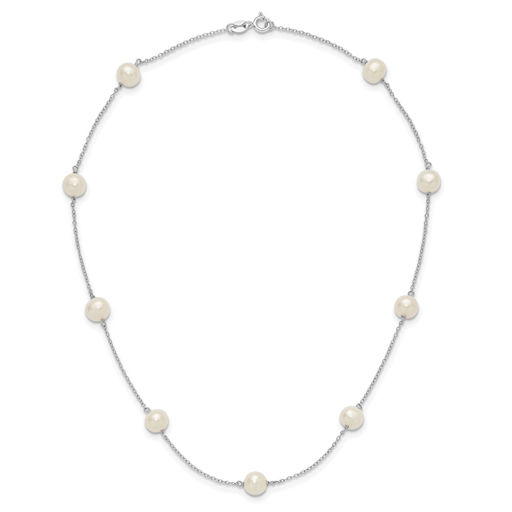 Sterling Silver Rhodium-plated 9 station FWC Pearl Chain Necklace