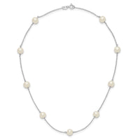 Sterling Silver Rhodium-plated 9 station FWC Pearl Chain Necklace