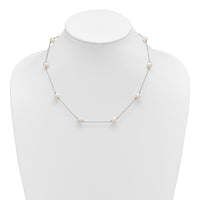Sterling Silver Rh-plated 7-8mm FW Cultured 9 Station Pearl Necklace