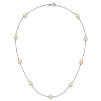 Sterling Silver Rh-plated 7-8mm FW Cultured 9 Station Pearl Necklace