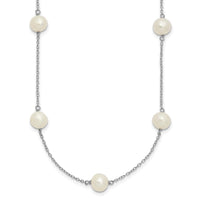 Sterling Silver Rhodium-plated 9 station FWC Pearl Chain Necklace