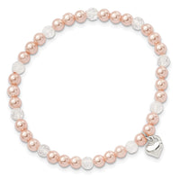 Sterling Silver Heart Pink Shell Bead and Crystal 45mm Stretch Bracelet