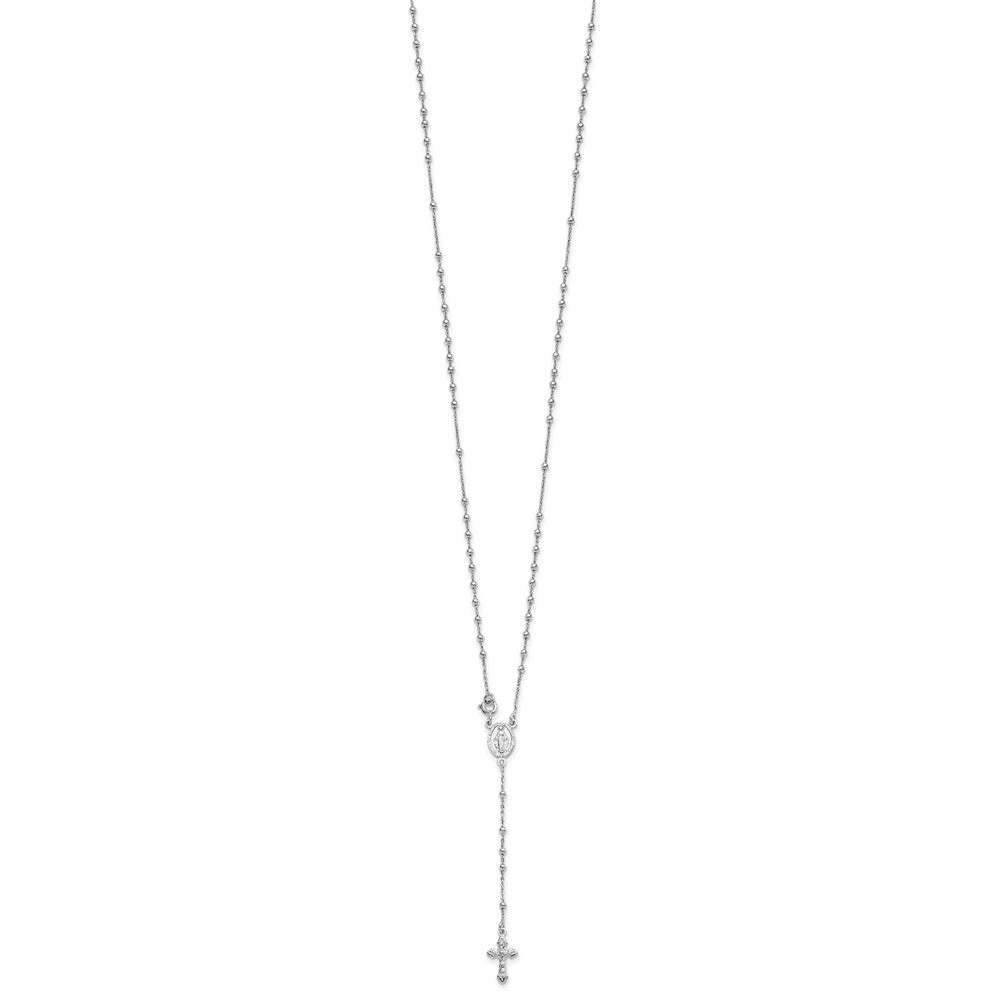 Sterling Silver 18" Rhodium Plated Polished Beaded Rosary