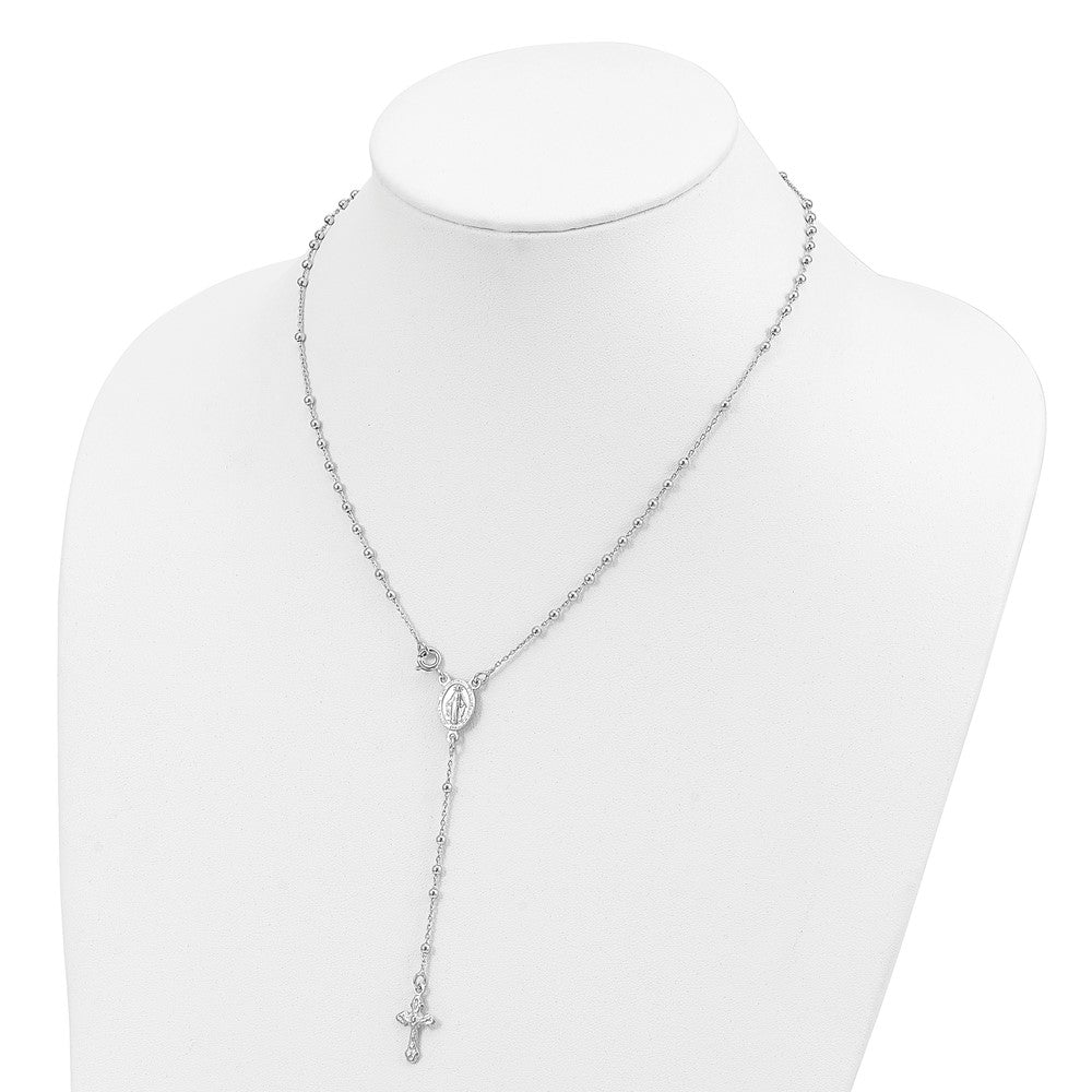 Sterling Silver 18" Rhodium Plated Polished Beaded Rosary