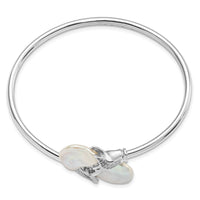 SS Rhodium-plated 16-17mm White Keshi FWC Pearl CZ Flexible Bangle