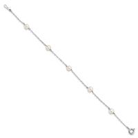 Sterling Silver RH-plated 4-5mm White Semi Rnd FWC Pearl 5 Station Bracelet
