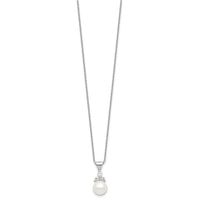 Sterling Silver Rhodium-plated 9-10mm Coin FWCPearl CZ Earring/Necklace Set