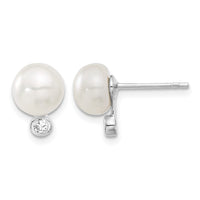Sterling Silver Rhodium-plated 8-9mm FWC Pearl CZ Earring/Necklace Set