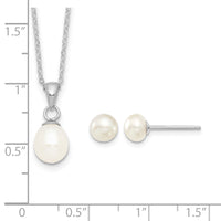 Sterling Silver Rhodium-plated 6-7mm White FWC Pearl Earring/Necklace Set
