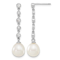 Sterling Silver Rhodium-plated 8-9mm FWC Pearl CZ Earring/Necklace Set