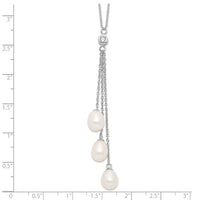 Sterling Silver Rhodium-plated 7-8mm White FWC Pearl CZ Drop Necklace