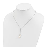 Sterling Silver Rhod-plated 8-9mm White Rice FWC Pearl CZ Dangle Necklace