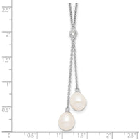 Sterling Silver Rhod-plated 8-9mm White Rice FWC Pearl CZ Dangle Necklace