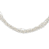 Sterling Silver RH 6-8mm White FWC Pearl Multi-strand Necklace