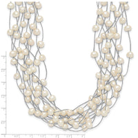 Sterling Silver RH 6-8mm White FWC Pearl Multi-strand Necklace