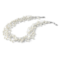 Sterling Silver RH 6-8mm White FWC Pearl Multi-strand Necklace