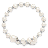 Sterling Silver RH 6-9mm White FWC Pearl D/C Wrap Bracelet