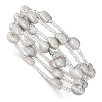 8-9mm Grey Baroque FWC Pearl and Glass Beaded Wrap Bracelet