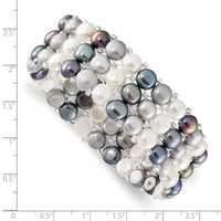6-7mm Button FWC Pearl and Glass Beaded 3-row Stretch Bracelet