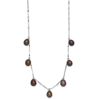 Sterling Silver RH 7-8mm Black Teardrop FWC Pearl Dangle Necklace