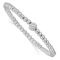 Sterling Silver Rhodium-plated Polished Beaded CZ Stretch Bracelet