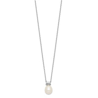 Sterling Silver Rhod-plat 7-7.5mm Rice FWC Pearl 1.5in ext Necklace
