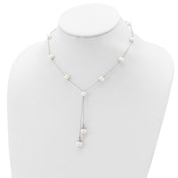 Sterling Silver Rhod-plat White FWC Pearl 9 station 2 drop 2in ext Necklace