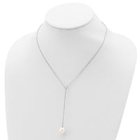 Sterling Silver Rhod-plat 10-11mm White Teardrop FWC Pearl Drop Necklace