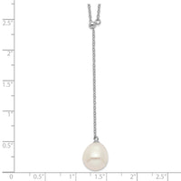 Sterling Silver Rhod-plat 10-11mm White Teardrop FWC Pearl Drop Necklace