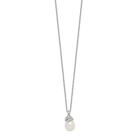Sterling Silver Rhod Plat 8-9mm White FWC Pearl Necklace