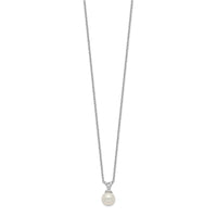 Sterling Silver Rhod-plat 7-7.5mm White Round FWC Pearl Necklace