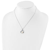 Sterling Silver Rhodium-plated 7-8mm White Button FWC Pearl Heart Necklace