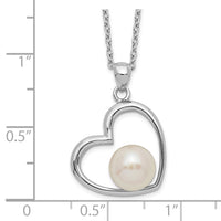 Sterling Silver Rhodium-plated 7-8mm White Button FWC Pearl Heart Necklace