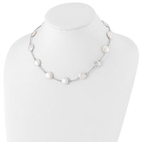 Sterling Silver Rh-pltd 12-13mm White Coin FWC Pearl 13-station Necklace