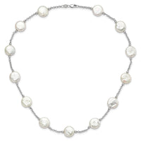 Sterling Silver Rh-pltd 12-13mm White Coin FWC Pearl 13-station Necklace
