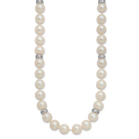 Sterling Silver Rhod-plat 9-10mm White Near Round FWC Pearl CZ Necklace