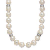Sterling Silver Rhod-plat 9-10mm White Near Round FWC Pearl CZ Necklace
