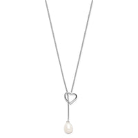 Sterling Silver RH-plated 7-8mm Rice FWC Pearl Heart 20in Necklace