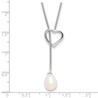 Sterling Silver RH-plated 7-8mm Rice FWC Pearl Heart 20in Necklace