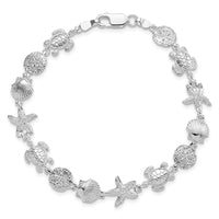 Sterling Silver Rhodium-plated Polished/Textured Sea Life Bracelet