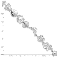 Sterling Silver Rhodium-plated Polished Multi-Shell and Sealife Bracelet