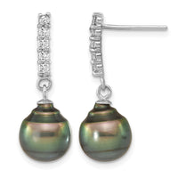 Sterling Silver RH 9-10mm Tahitian Saltwater Pearl CZ Ear & Neck Set