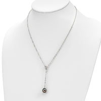 Sterling Silver Rhodium 9-10mm Teardrop Tahit Saltwater Pearl Slide Necklac