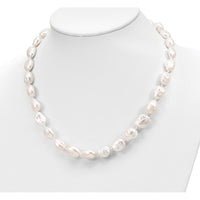 Sterling Silver Rh-plated 11x14mm White Keshi FWC Pearl Necklace