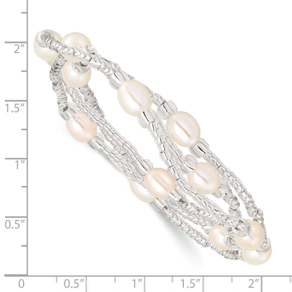6-8mm White Rice FWC Pearl and Glass Bead Stretch 3-Bracelet Set