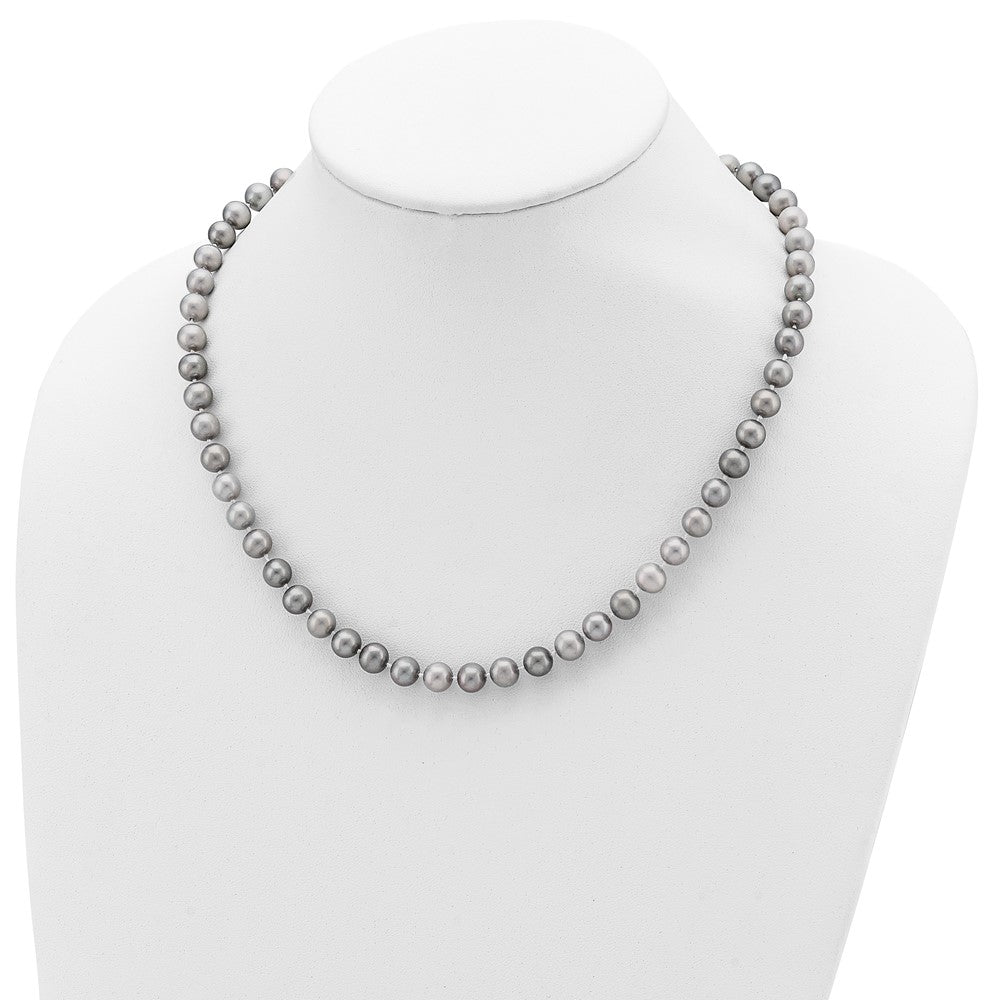 Sterling Silver Rh-p 7-8mm Grey FWC Pearl Earring Bracelet Necklace Set