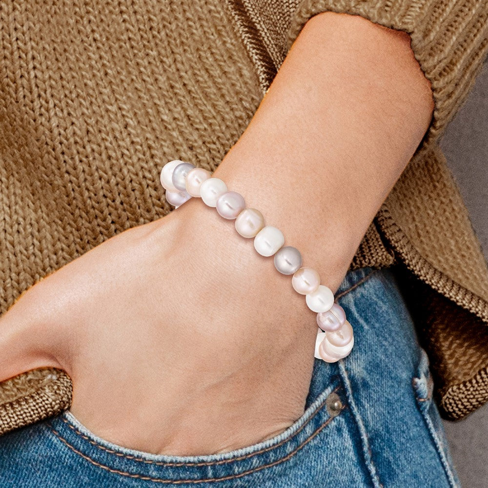 6-7mm White/Pink/Purple Semi-round FWC Pearl Stretch Bracelet