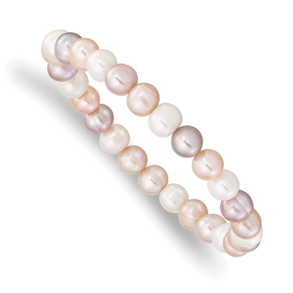 6-7mm White/Pink/Purple Semi-round FWC Pearl Stretch Bracelet