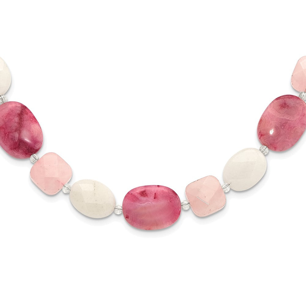 Sterling Silver Pink Agate/Quartz, Jade, Crystal w/2in ext Necklace