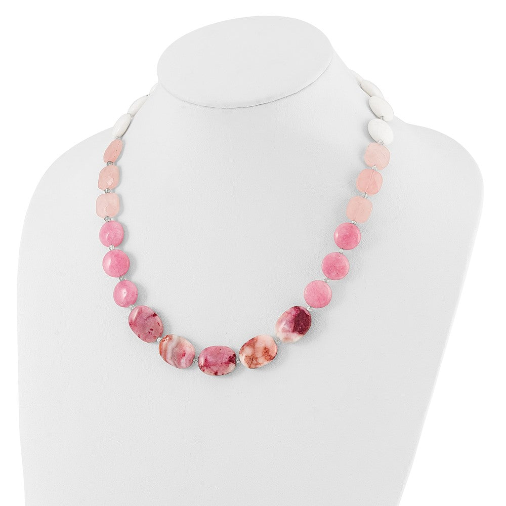Sterling Silver Pink Agate/PinkJade/Rose Quartz/Crystal Necklace